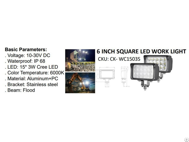 Creek 6 Inch 45w Square Led Flood Work Light