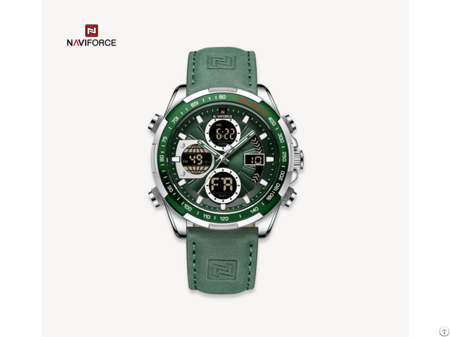 Naviforce Digital Analog Quartz Waterproof Multifunctional Military Leather Watch For Men
