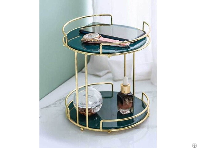 Cosmetic Storage 2 Tier Glass Metal Tray