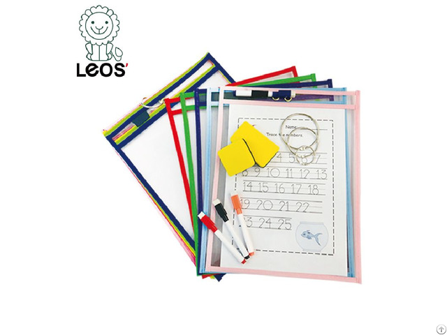 School Supplies Reusable Dry Erase Pockets With Pen Holder For Kids