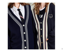 Autumn Stripe Sweater Women S V Neck Button Up Knitted Cardigan