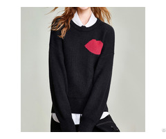 Autumn And Winter Lip Pattern Round Neck Sweater Women S Loose Bottom Pullover