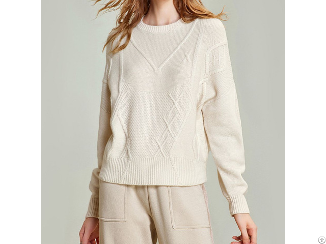 Women S Round Neck Knitted Twisted Pattern Sweater Top Pullover