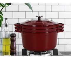 Four Piece Enameled Cast Iron Stackable Cookware Set