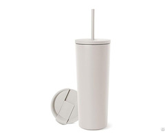 Customized Round Travel Insulated Stainless Steel Coffee Mug With Straw