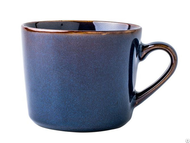 400ml Blue Wide Mouth Short Reaction Glazed Stoneware Coffee Mugs