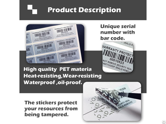 Tamper Evident Barcode Stickers With Individual Serial Number Security Warranty Void Sticker