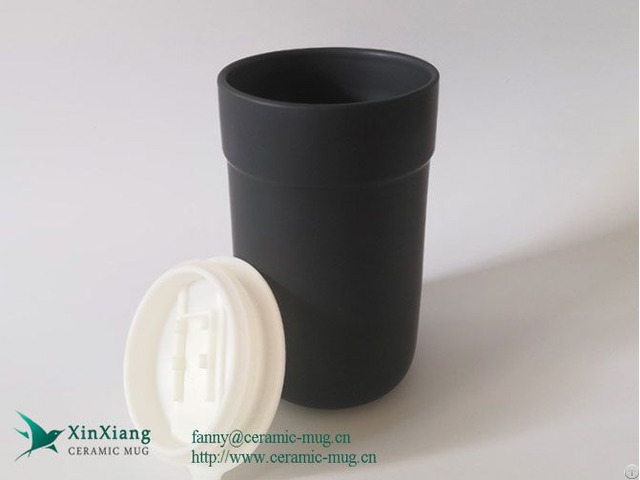 Wholesale Black Matte Ceramic Coffee Mug Without Handle With Insulated Cushion