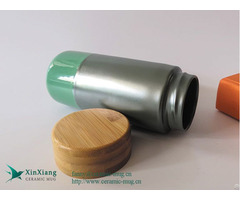 Custom Double Insulated Travel Ceramic Coffee Mug With Bamboo Lid