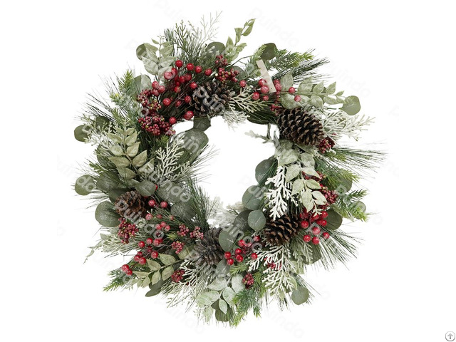 Puindo Wholesale Customized Artificial Christmas Wreath With Pine Cone Red Berries