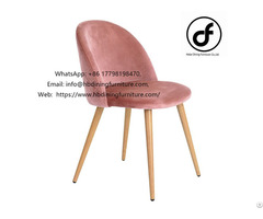 Pink Wooden Leg Velvet Dining Chair