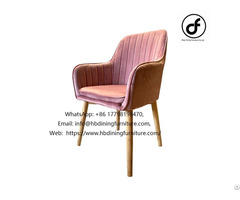 Pink Velvet Armchair With Wooden Legs