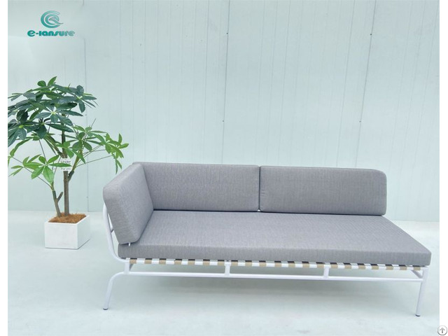 Aluminum Outdoor Dining Set White Frame Grey Cushion Sofa