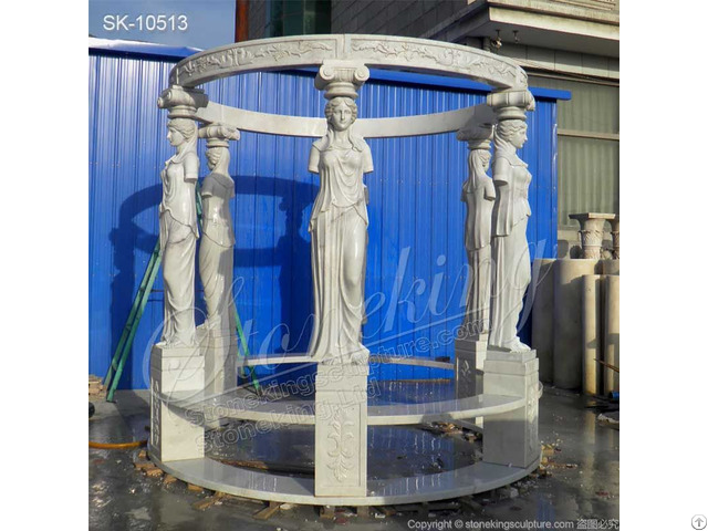 Factory Price Outdoor White Marble Gazebo With Greek Woman Statues For Garden And Home Decor