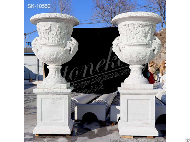 Manufacturer Outdoor Large White Marble Planter Pots For Garden And Courtyard Decor