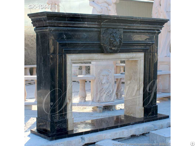 Wholesale Black Marble Fireplace Mantel Surround With Lion Head For Living Room