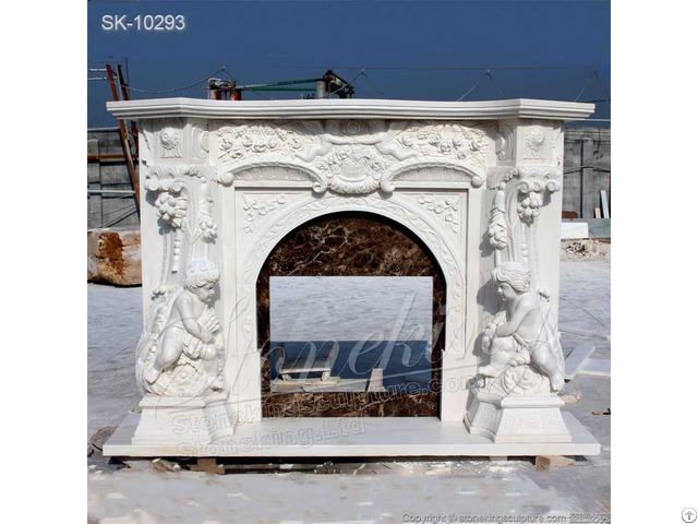 Luxury White Marble Fireplace Mantel Surround With Cherubs For Home Decor Factory Supplier