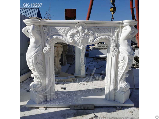 Beautiful White Marble Fireplace Mantel Surround With Cherubs For Living Room