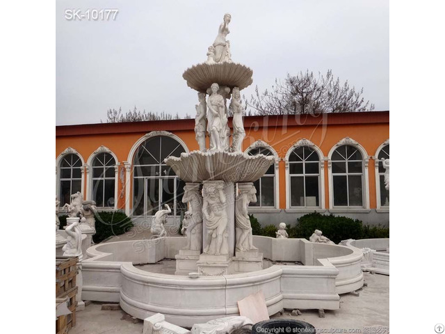 Large White Marble Water Fountain With Greek Statues For Outdoor Garden And Courtyard Decor