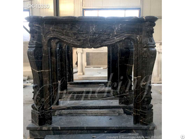 French Style Nero Marquina Black Marble Fireplace Mantel Surround For Home Decor