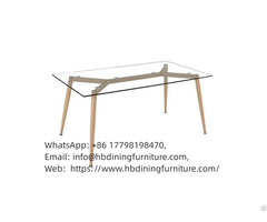 Wooden Leg Dining Table With Glass Top Dt G03