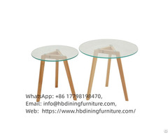 A Set Of Tempered Glass Wood Leg Tea Table Dt G15