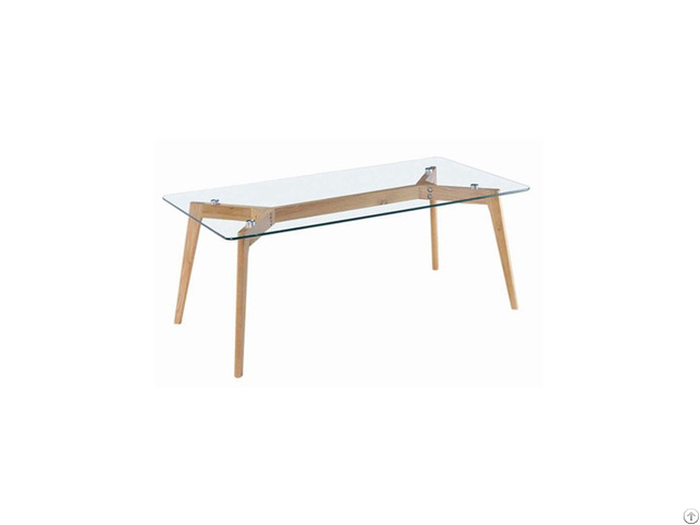 Rectangular Glass Dining Table With Wooden Legs Dt G10