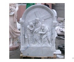 Religious White Marble Low Relief Sculpture Stations Of The Cross For Church And Home