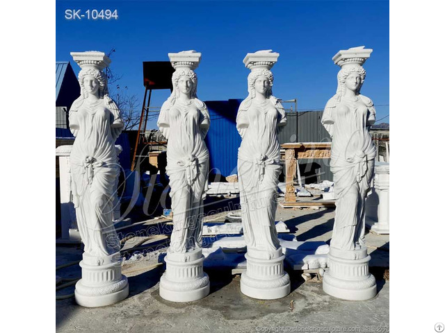 Outdoor White Marble Greek Woman Statue Of Caryatid Columns For Architecture And Buildings