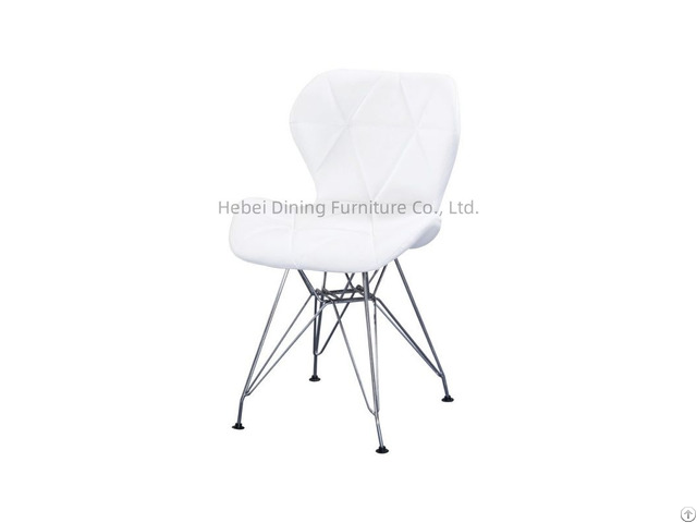 White Leather Dining Chair With Metal Crossed Legs