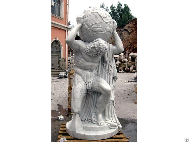 Factory Supplier White Marble Greek Atlas Statue Holding The Globe World For Garden And Home Decor