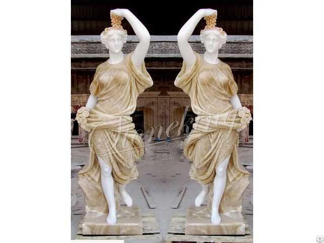 Manufacturer Pair Of Marble Woman Statue With Grapes For Outdoor Garden And Home Decor