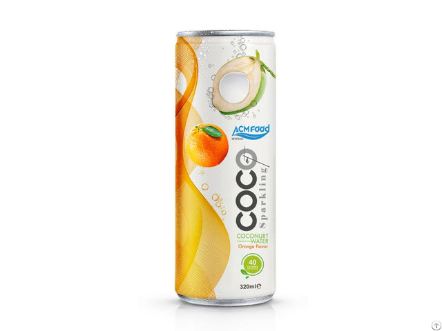 Acm Sparkling Coconut Water Orange Flavor 320ml Cans