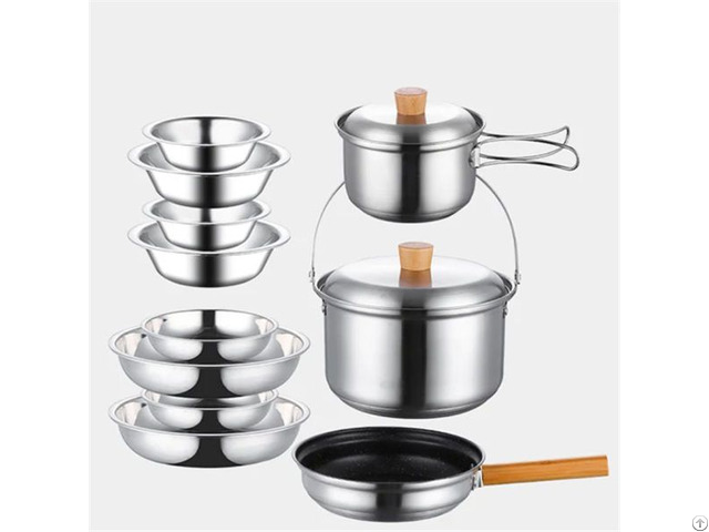 Camping Hiking Cookware Mess Kit Stainless Steel Pots And Pans