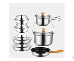 Camping Hiking Cookware Mess Kit Stainless Steel Pots And Pans