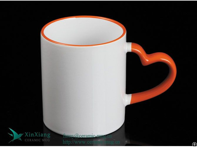 Red Heart Shaped Handle Ceramic Coffee Mugs 11oz Sublimation