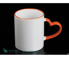 Red Heart Shaped Handle Ceramic Coffee Mugs 11oz Sublimation