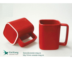 Red Printed Ceramic Coffee Mugs With Square Handle
