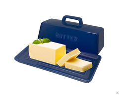 Custom Blue Rectangular Ceramic Butter Dish With Lid