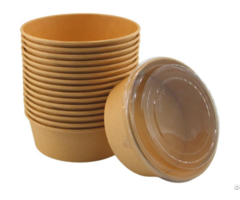Kraft Paper Salad Bowl 500ml 1300ml 1500ml With Pet Lid