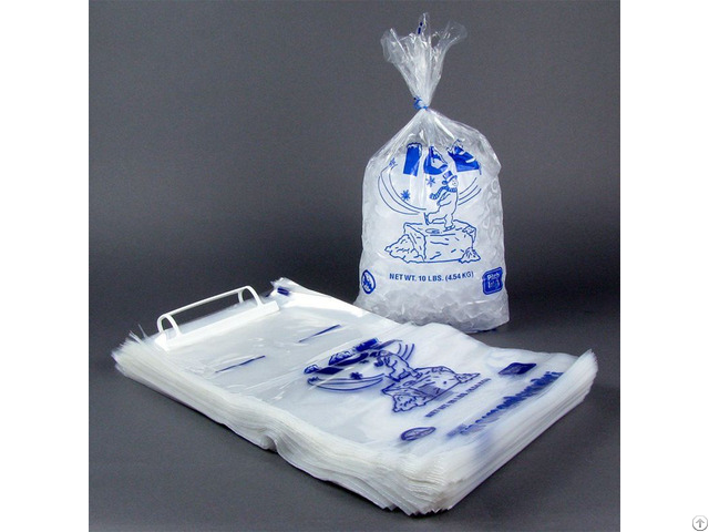 Heavy Duty Disposable Clear Printed 5kg 8lb Packing Self Bagging Ice Cube Block Plastic Bag