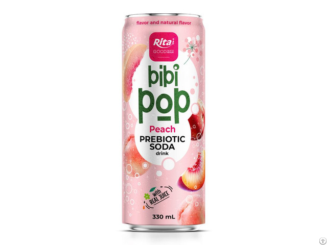 Bibi Pop Prebiotic Soda Drink With Real Peach Juice 330ml Sleek Can
