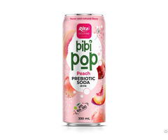 Bibi Pop Prebiotic Soda Drink With Real Peach Juice 330ml Sleek Can
