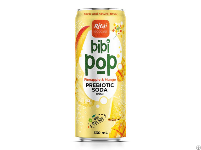 Bibi Pop Prebiotic Soda Drink With Real Pineapple And Mango Juice 330ml Sleek Can