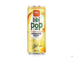 Bibi Pop Prebiotic Soda Drink With Real Pineapple And Mango Juice 330ml Sleek Can
