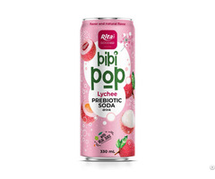 Bibi Pop Prebiotic Soda Drink With Real Lychee Juice 330ml Sleek Can