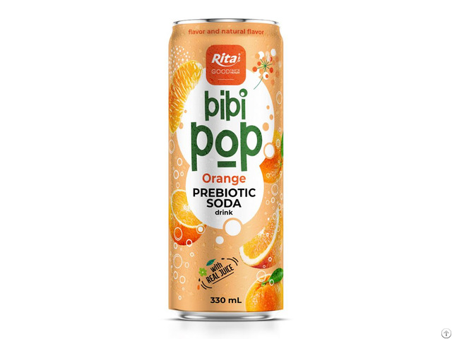 Bibi Pop Prebiotic Soda Drink With Real Orange Juice 330ml Sleek Can