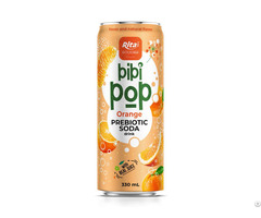Bibi Pop Prebiotic Soda Drink With Real Orange Juice 330ml Sleek Can