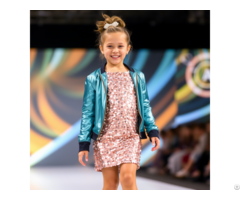 Blue Flip To Hot Pink Crystal Bomber Printed Princess Girls Reversible Sequin Jacket