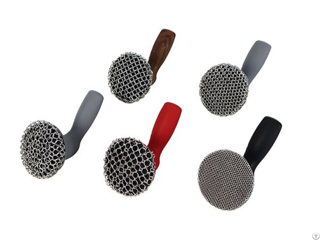 Stainless Steel Cast Iron Chainmail Scrubber With Handle